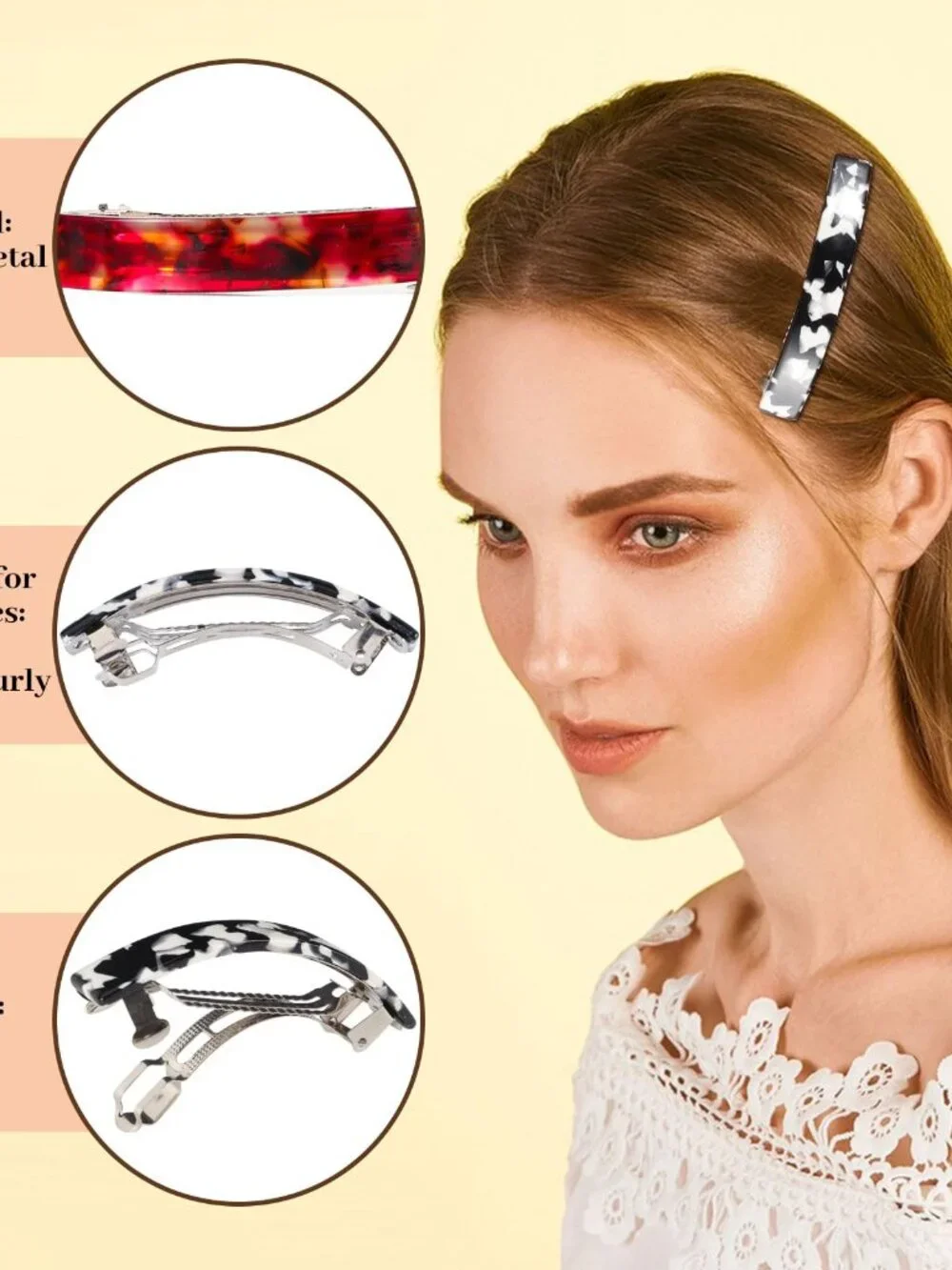 6 Pcs Hair Barrettes for Women Girls, French Flat Hair Clips Accessories for Lon